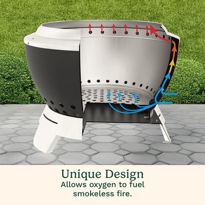 Cuisinart 19.5” Cleanburn Smokeless Fire Pit with Removable Base for Ash, Portable Wood Burning Outdoor Fireplace, Stainless Steel Smoke Free Outdoor Heater, Enhanced Airflow and Easy Cleanup