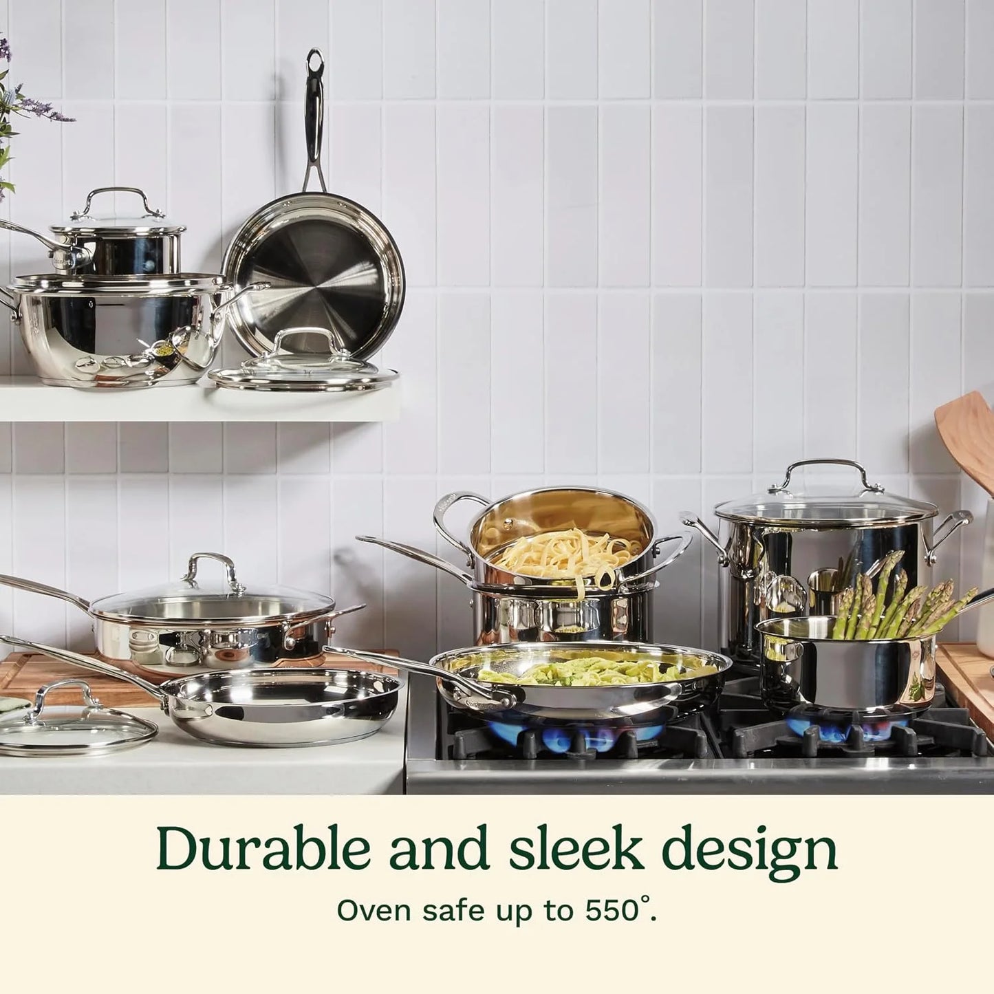 Cuisinart 17-Piece Stainless Steel Cookware Set, Chef's Classic Steel Collection with Pure Aluminum Core for Quick and Even Heat, Cool Grip Handles, Dishwasher Safe, 77-17N