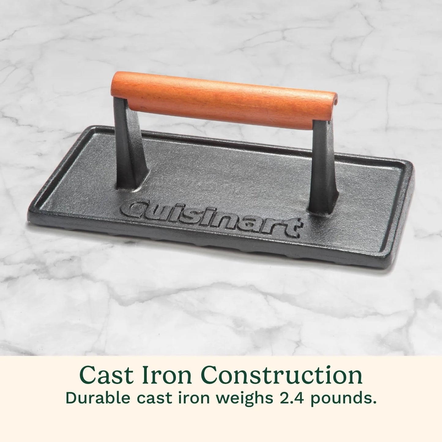 Cuisinart Cast Iron Grill Press with Wooden Handle,Heavy Duty Nonstick Rectangle Burger Press with Wood Handle,Perfect Grill Accessory for Steak,Bacon,Paninis and More,(Pack of 8)