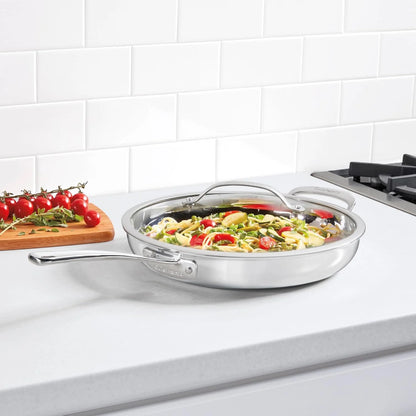 Cuisinart PureClad™ PureClad™ Triple-Ply 12" Stainless Steel Skillet with Helper Handle and Cover. PCT22-30HC