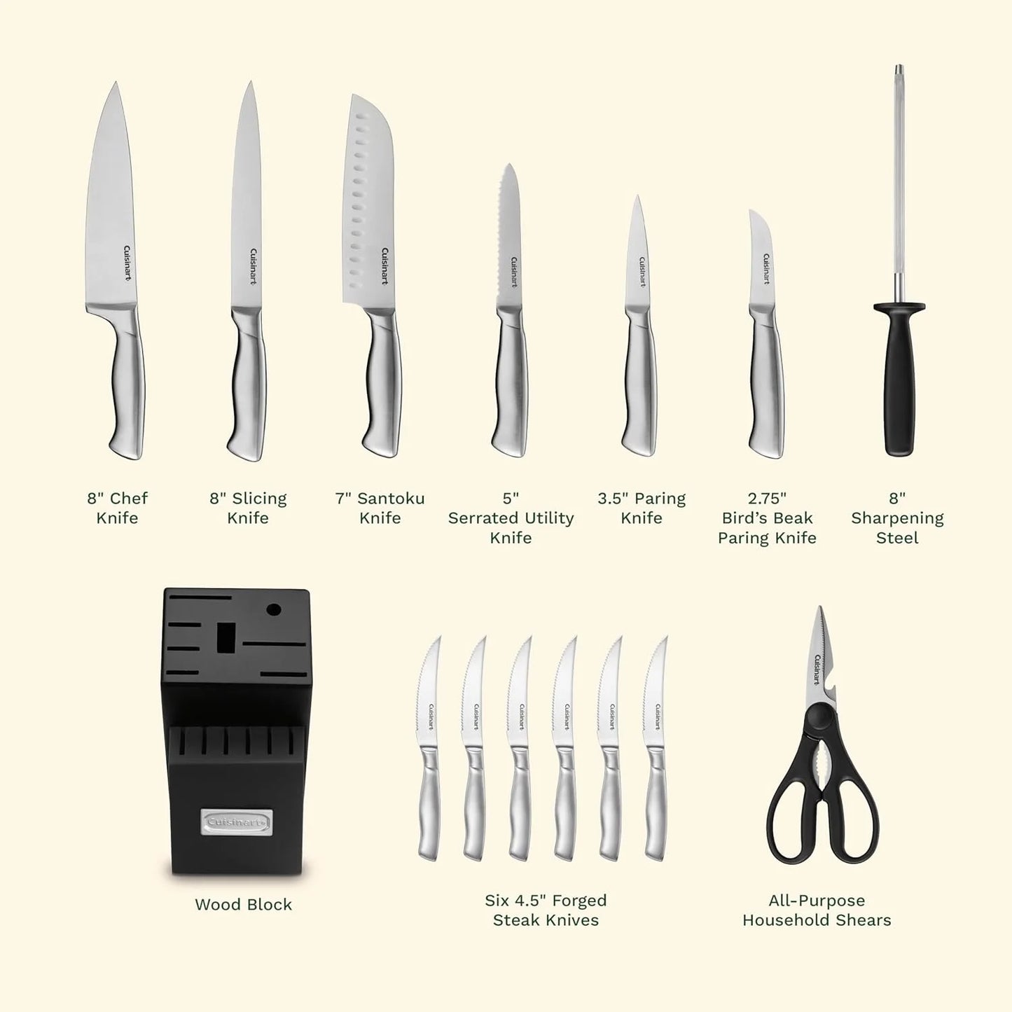 Cuisinart 15-Piece Stainless Steel Hollow Handle Block Set, C77SS-15PK