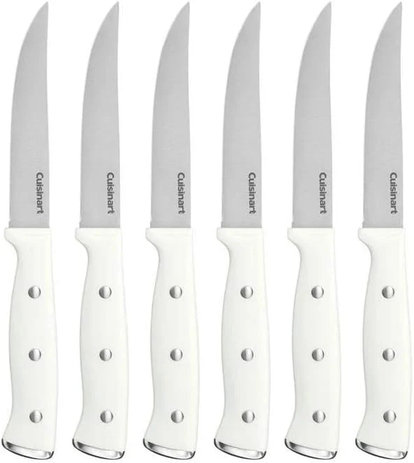Cuisinart Classic Forged Triple Rivet, 6-Piece Steak Knife Set, Superior High-Carbon Stainless Steel Blades for Precision and Accuracy (White)