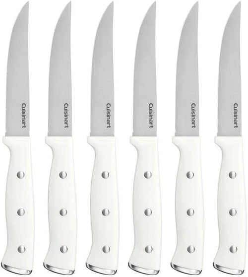 Cuisinart Classic Forged Triple Rivet, 6-Piece Steak Knife Set, Superior High-Carbon Stainless Steel Blades for Precision and Accuracy (White)