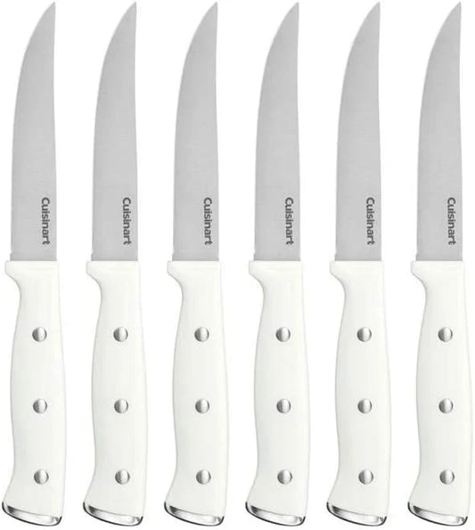 Cuisinart Classic Forged Triple Rivet, 6-Piece Steak Knife Set, Superior High-Carbon Stainless Steel Blades for Precision and Accuracy (White)