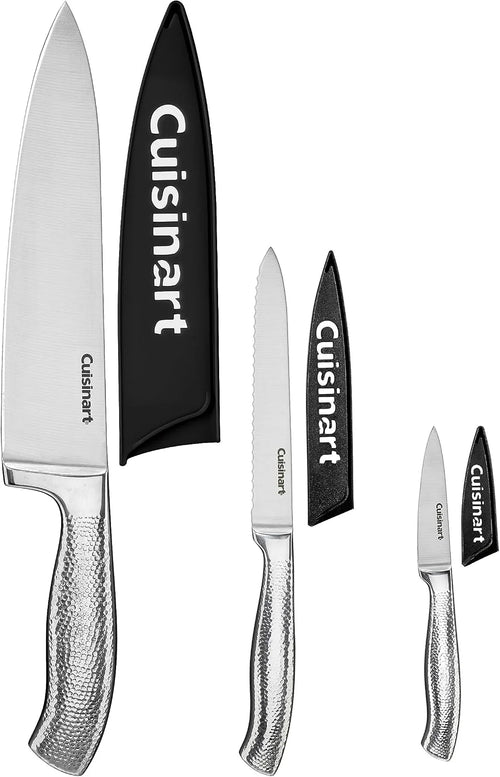 Cuisinart Classic Forged Knife Set – High-Carbon Hammered Stainless Steel Blades, Sheath Guards, Ultra Sharp Edge, Extra-Wide Bolster for Stability (6-Piece: 8" Chef, 5.5" Utility, 3.5" Paring)