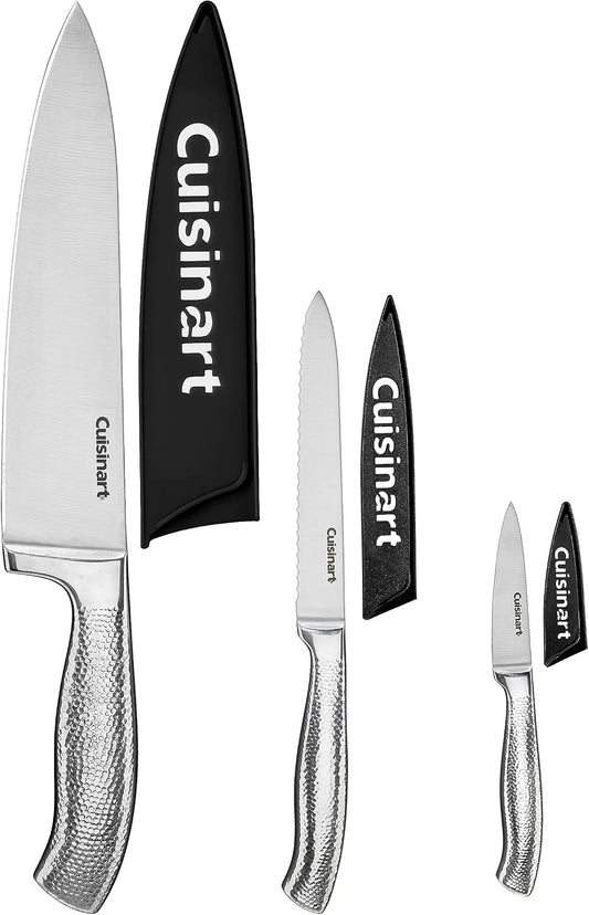 Cuisinart Classic Forged Knife Set – High-Carbon Hammered Stainless Steel Blades, Sheath Guards, Ultra Sharp Edge, Extra-Wide Bolster for Stability (6-Piece: 8" Chef, 5.5" Utility, 3.5" Paring)