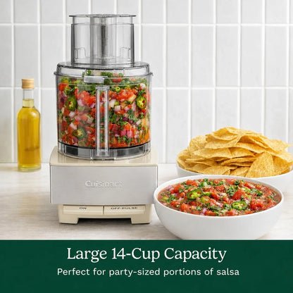 Cuisinart Food Processor 14-Cup Vegetable Chopper for Mincing, Dicing, Shredding, Puree & Kneading Dough, Cream Stainless Steel, DFP-14CRM