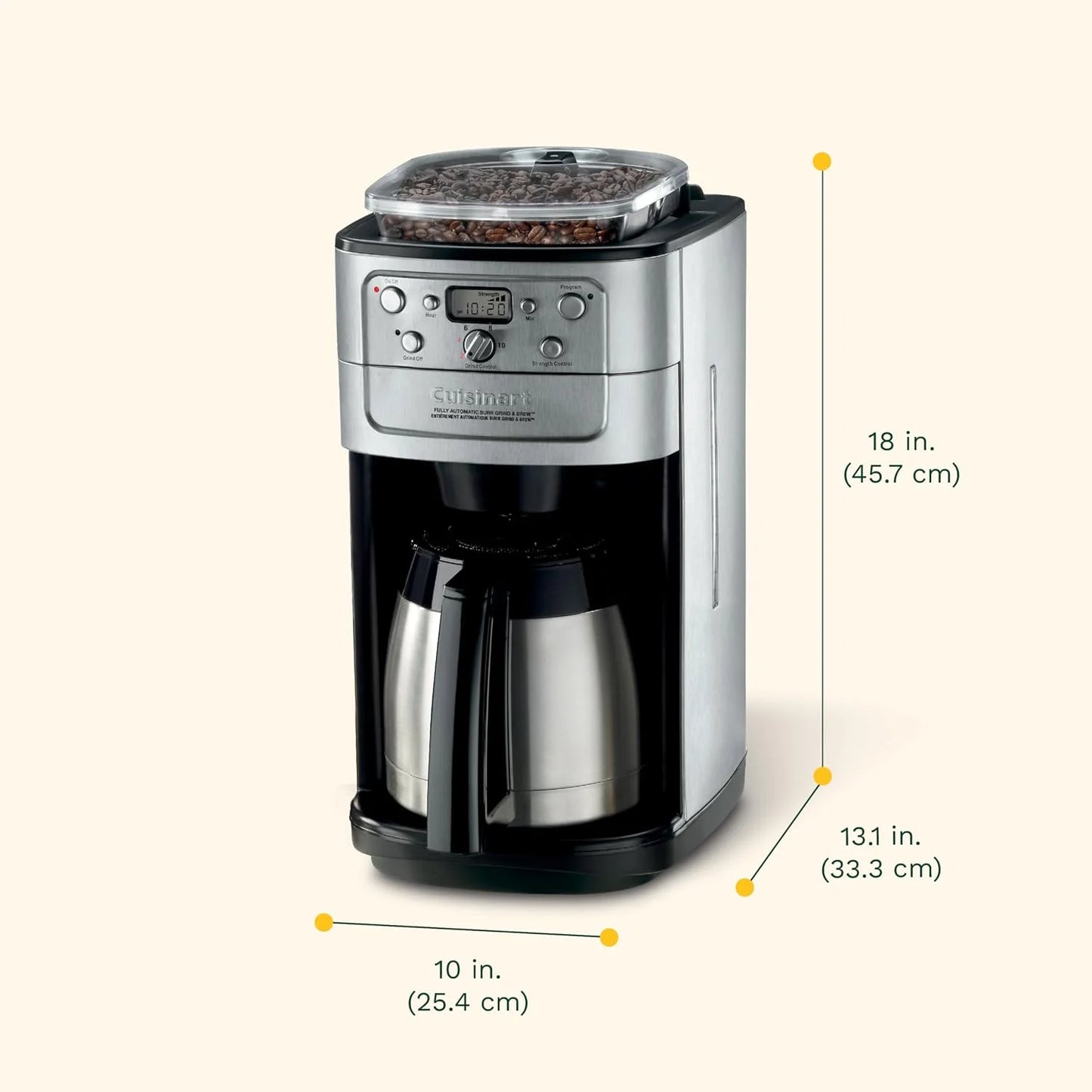 Cuisinart DGB-950BCC Burr Grind & Brew 10 Cup Automatic Coffee Maker, Thermal Carafe, Charcoal Water Filter, Programmable, Stainless Steel