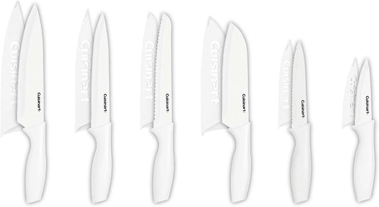 Cuisinart Knife Set, 12pc Ceramic Coated Knife Set with 6 Blades & 6 Blade Guards, Lightweight, Stainless Steel, Durable & Dishwasher Safe (White)