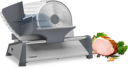 Cuisinart Kitchen Pro Food Slicer, Meat Slicer with Slice Control Knob Adjusts from 1/32" to 1/2" to Slice Bread, Roasts, and Firm Cheeses, Removable 7.5" Stainless Steel Cutting Blade, FS-75, Gray