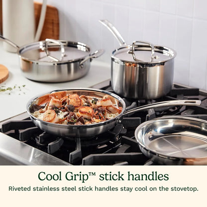 Cuisinart 15-Piece Cookware Set, MultiClad Pro Triple-Ply Stainless Steel Cookware Set, Heat Surround Technology, Cool Grip Stick Handles, Oven Safe up to 500F, MCPS-15N, Silver