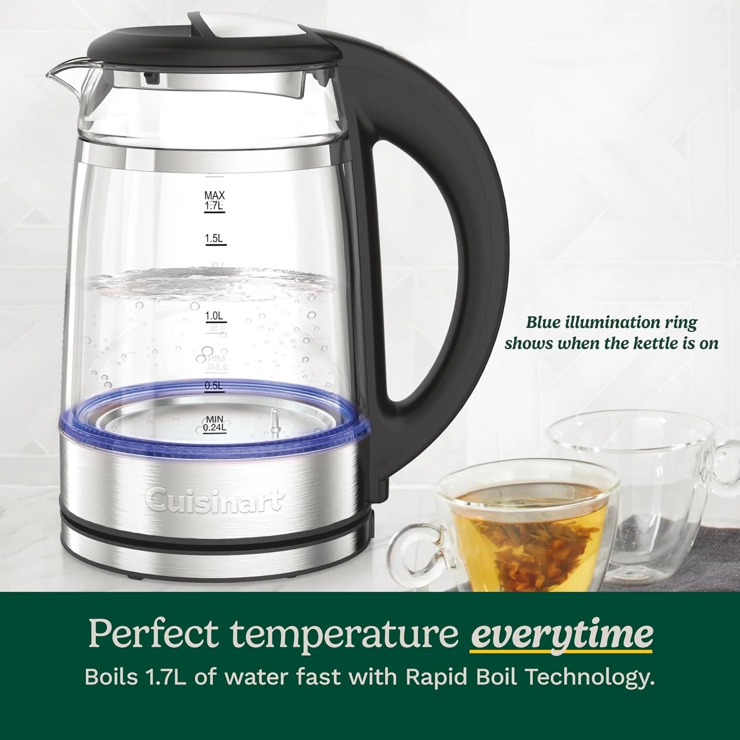 Cuisinart 1.7L Glass Variable Temperature Control Electric Kettle 110°F–212°F with Touchscreen Controls, Illumination, Dual‑Layer Cool‑Touch Design & Nondrip Spout