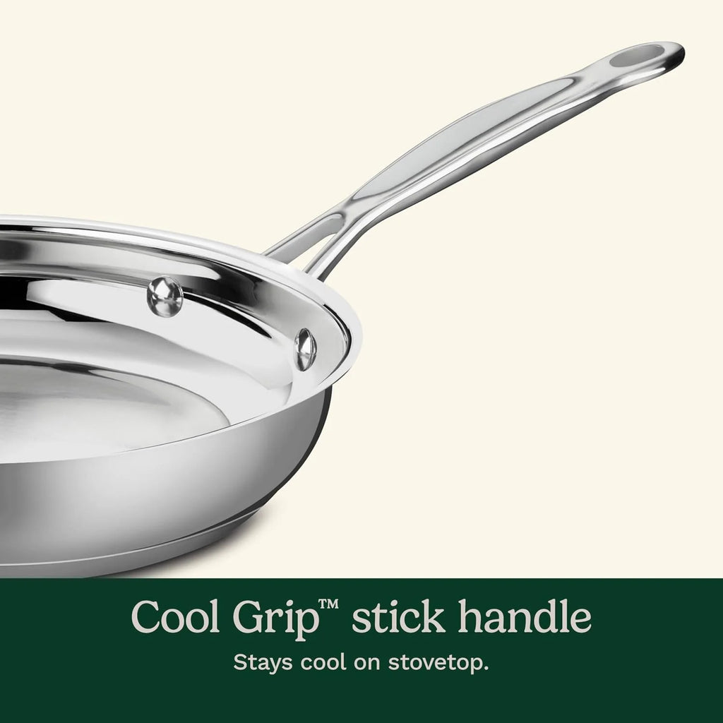 Cuisinart 10-Inch Open Skillet, Stainless Steel Skillet Large Kitchen Pan, Dishwasher Safe, Compatible with Induction, Electric, Gas Cooktops, Oven Safe Saucepan, Cool Grip Handles