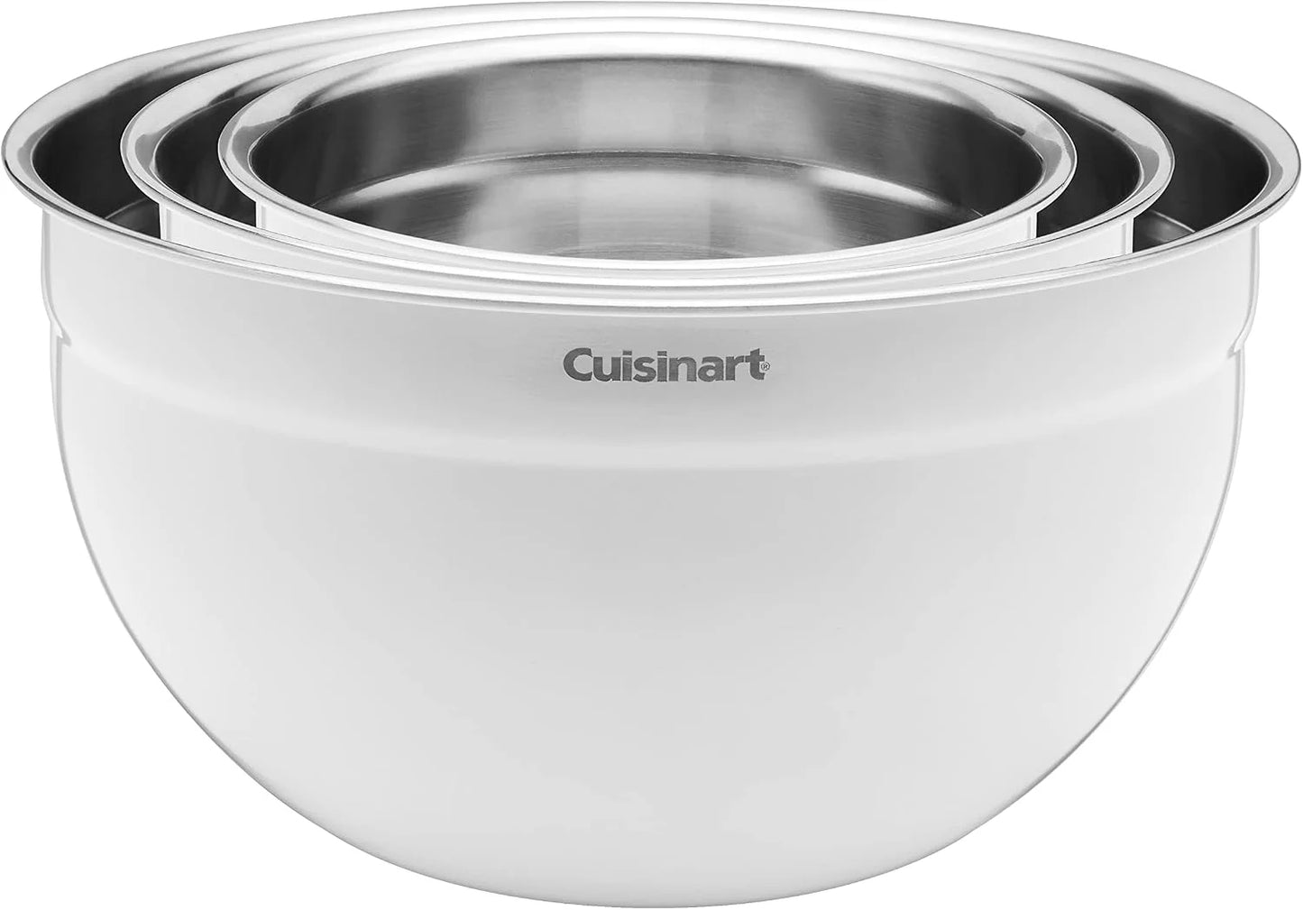 Cuisinart CTG-00-SMBW White Painted Stainless Steel Mixing Bowls with Lids, Set of 3