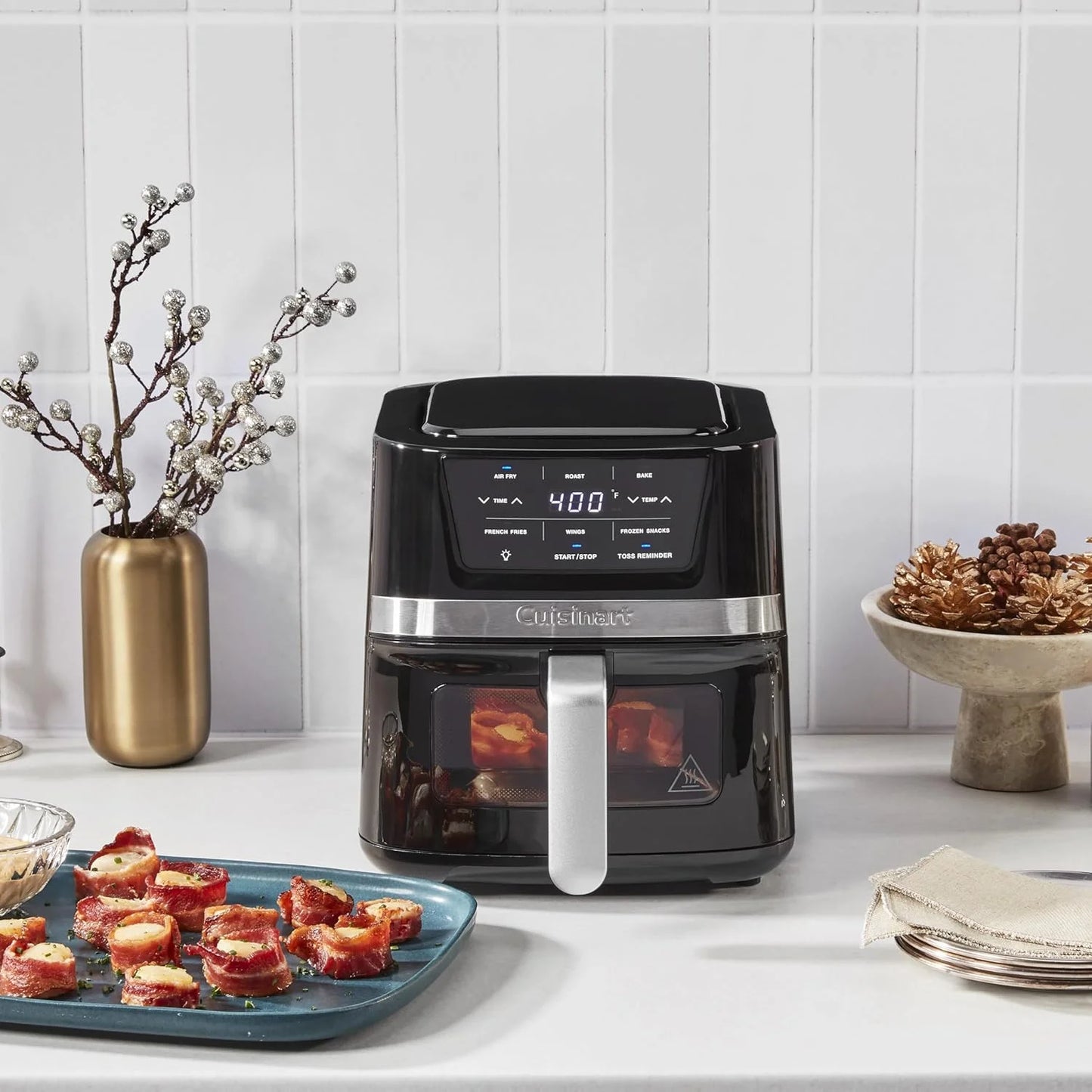 Cuisinart Air Fryer, 2.6-Quart Compact Basket Fryer with 3 Cooking Functions to Air Fry, Roast, and Bake, 3 Airfryer Presets, Dishwasher-Safe Parts, AIR-80, Stainless Steel & Black