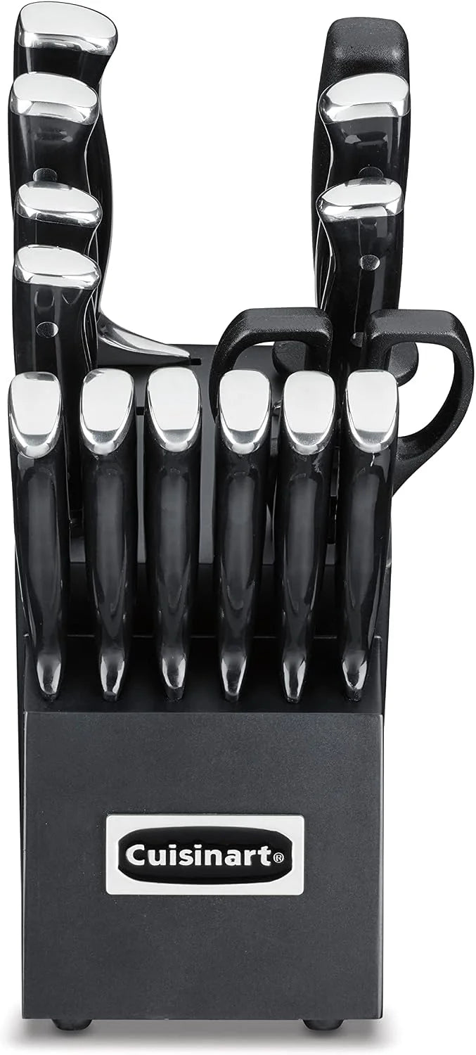 Cuisinart 15-Piece Knife Set with Block, High Carbon Stainless Steel, Forged Triple Rivet (Black/Black)