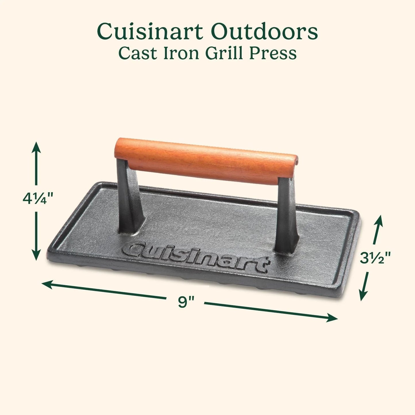 Cuisinart Cast Iron Grill Press with Wooden Handle,Heavy Duty Nonstick Rectangle Burger Press with Wood Handle,Perfect Grill Accessory for Steak,Bacon,Paninis and More,(Pack of 8)