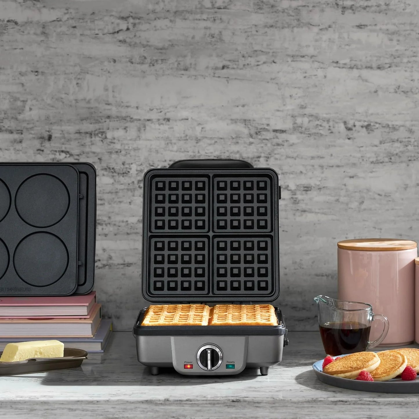 Cuisinart Belgian Waffle Maker, 2-in-1 Nonstick Pancake Plates, 4 Pockets