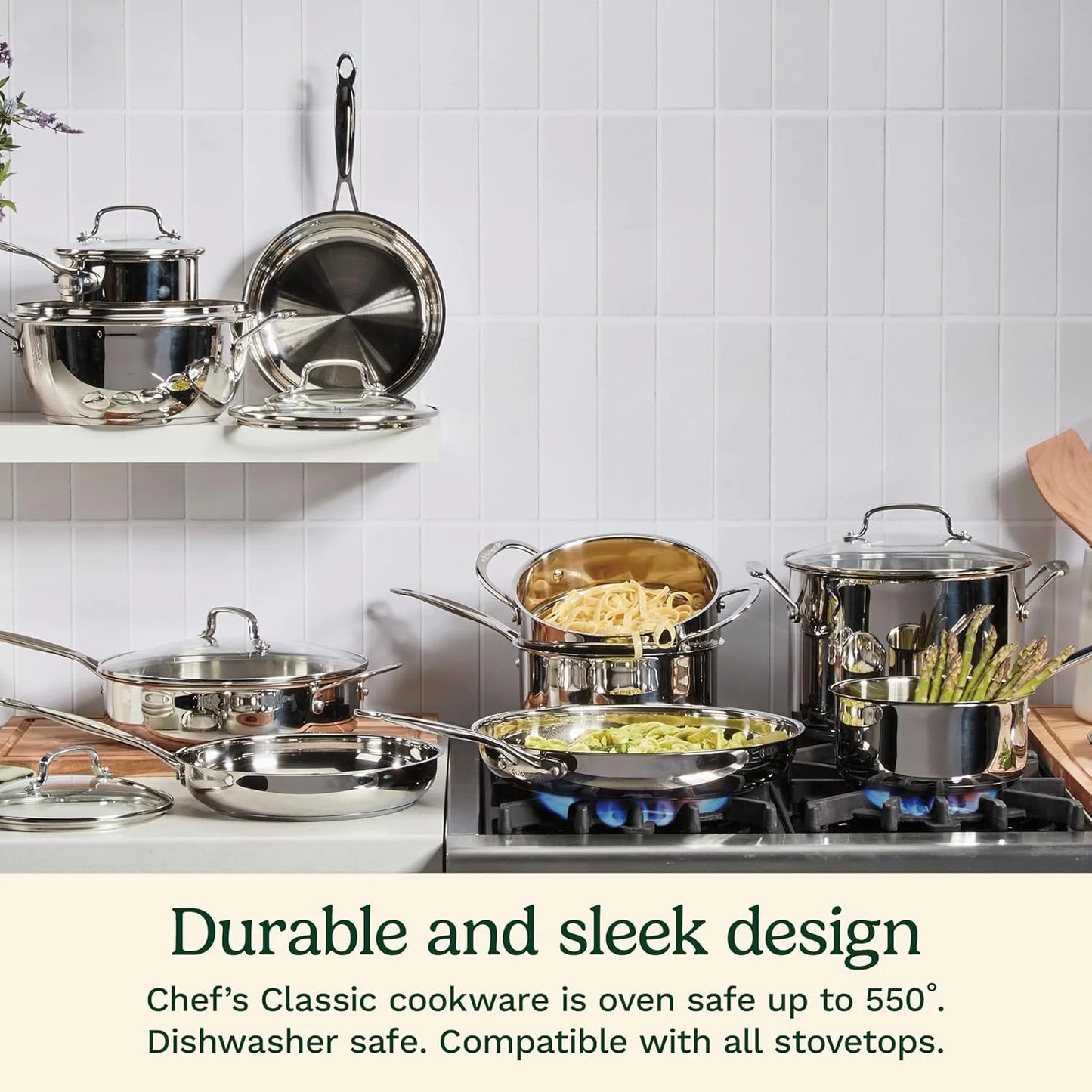 Cuisinart 8-Inch Open Skillet, Stainless Steel Skillet, Large Kitchen Pan, Dishwasher Safe, Compatible with Induction, Electric, Gas Cooktops, Oven Safe Saucepan, Cool Grip Handles