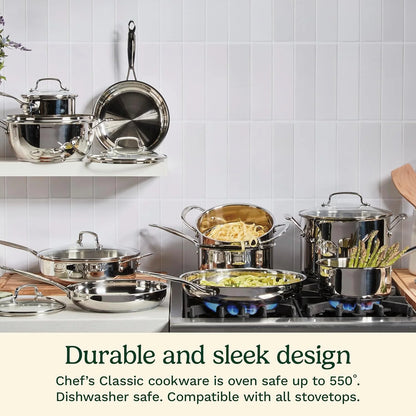Cuisinart 8-Inch Open Skillet, Stainless Steel Skillet, Large Kitchen Pan, Dishwasher Safe, Compatible with Induction, Electric, Gas Cooktops, Oven Safe Saucepan, Cool Grip Handles