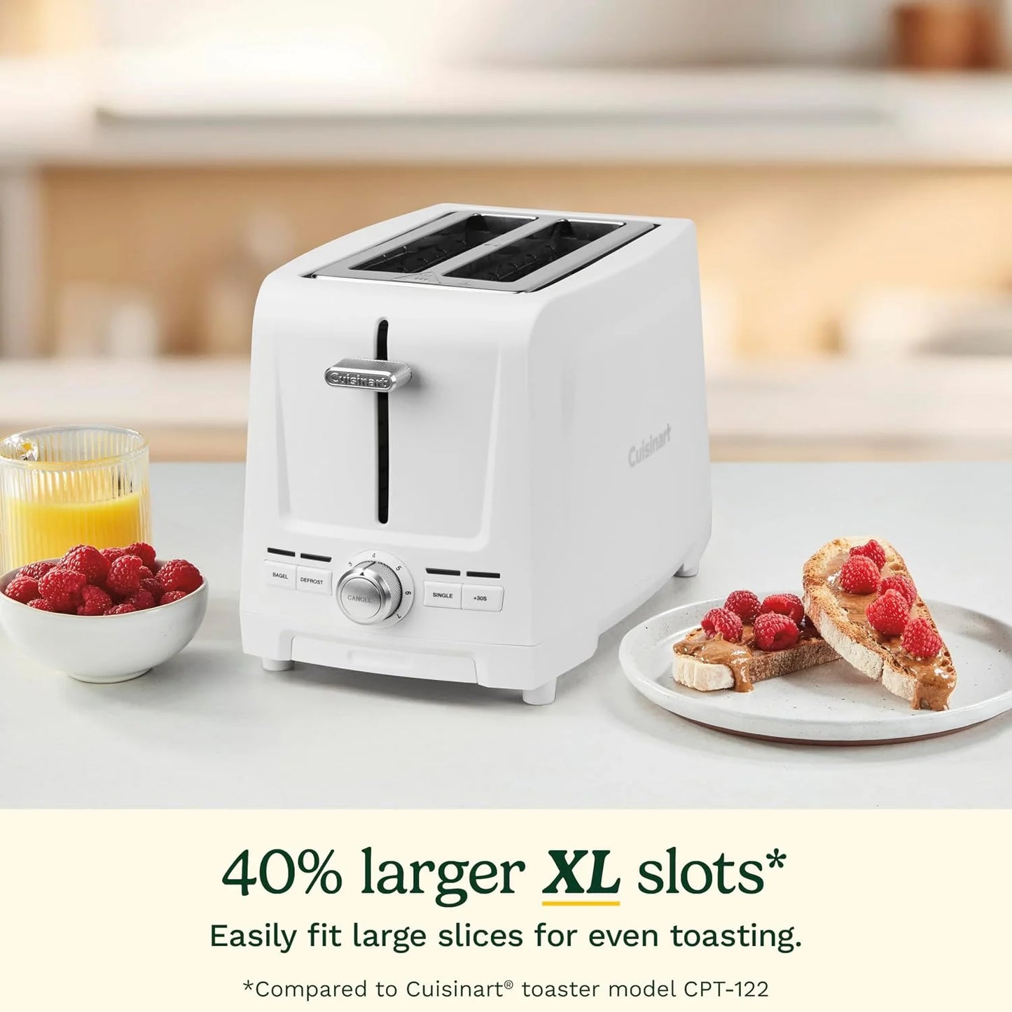 Cuisinart Core Collection 2-Slice Toaster | Extra-Long Slots for Artisan Bread, Bagel | High-Lift Quickview™ | Single Slice & Defrost Function | +30sec Toast Boost | Removable Crumb Tray, White