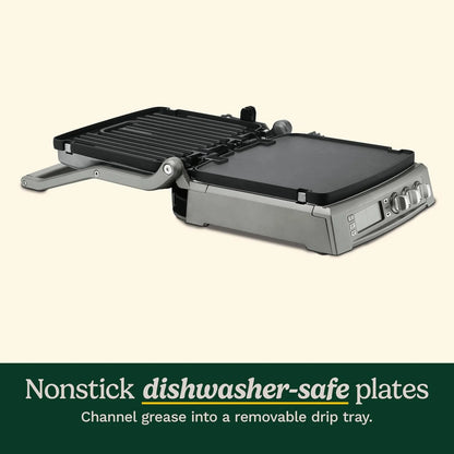 Cuisinart 6-in-1 Elite Griddler, Electric Grill, Griddle & Top Melt, 500°F Temperature Sear Function, LCD Screen, Dishwasher-Safe Cooking Plates, GR-300WSP1, Stainless Steel
