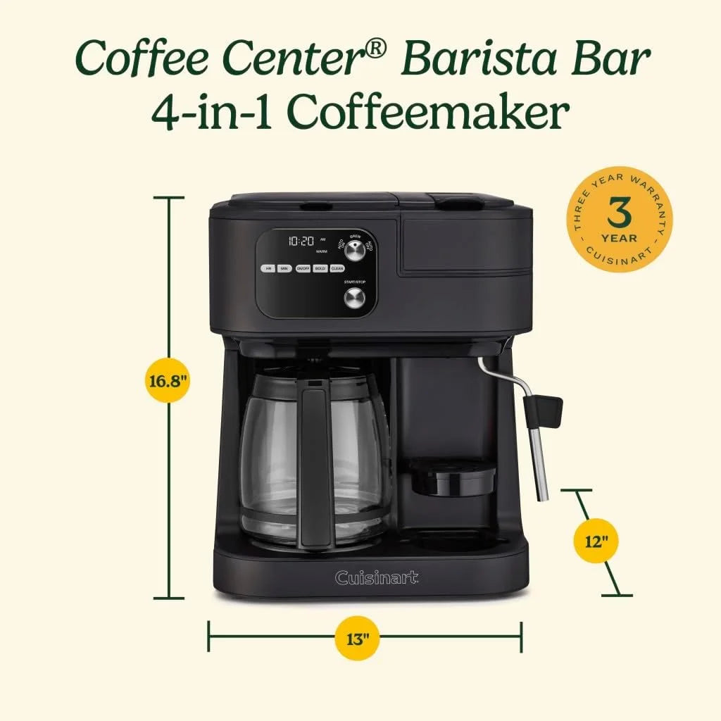 Cuisinart Coffee Center Barista Bar 4-in-1 Coffee Maker, Single-Serve Pods Compatible, Coffeemaker, Three Brewing Sizes, SS-4N1MBNAS, Black