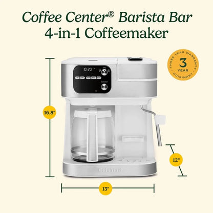 Cuisinart Coffee Center Barista Bar 4-in-1 Coffee Maker, Single-Serve Pods Compatible, Coffeemaker, Three Brewing Sizes, SS-4N1WNAS, White