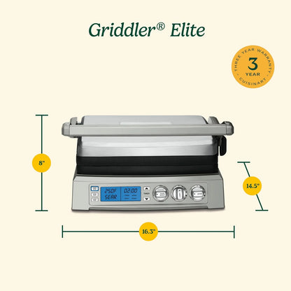 Cuisinart 6-in-1 Elite Griddler, Electric Grill, Griddle & Top Melt, 500°F Temperature Sear Function, LCD Screen, Dishwasher-Safe Cooking Plates, GR-300WSP1, Stainless Steel
