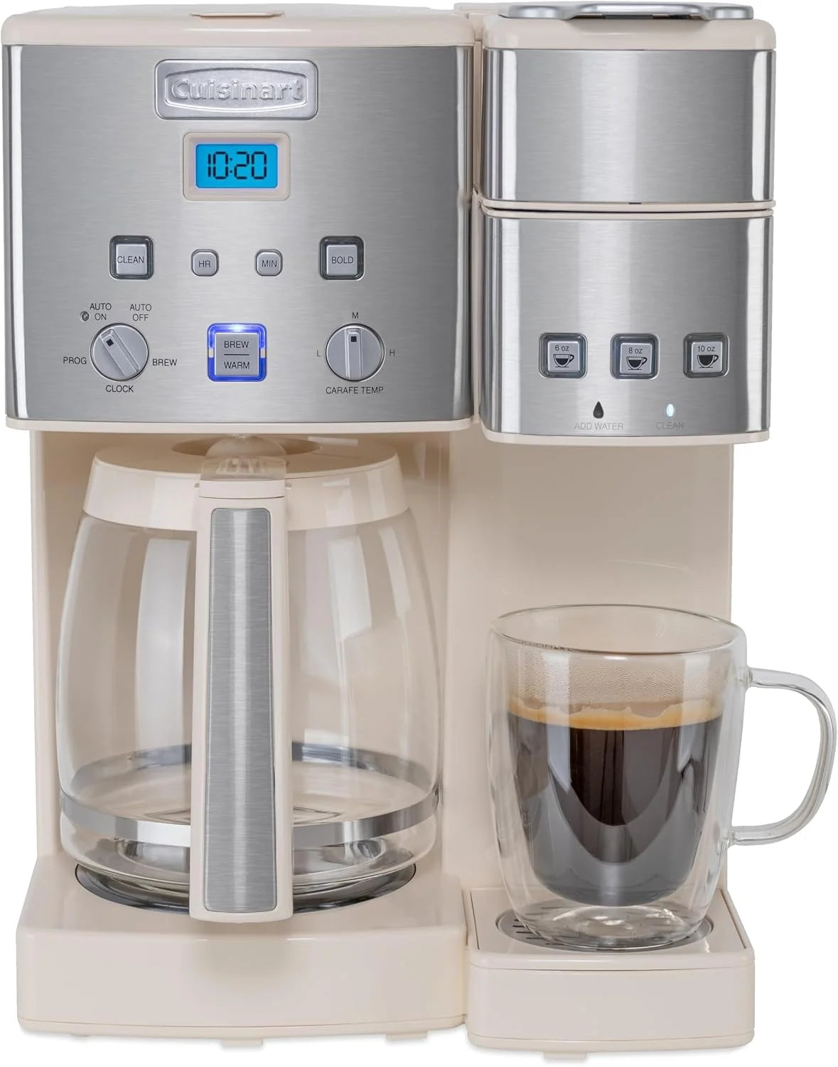Cuisinart Single Serve + 12 Cup Coffee Maker, Offers 3-Sizes: 6-Ounces, 8-Ounces and 10-Ounces (Cream)