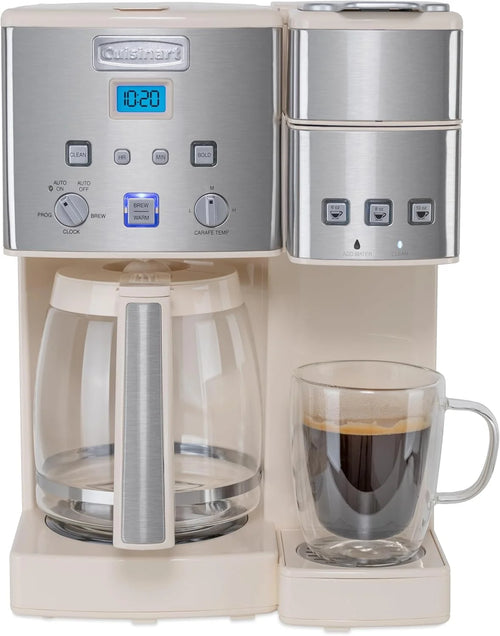 Cuisinart Single Serve + 12 Cup Coffee Maker, Offers 3-Sizes: 6-Ounces, 8-Ounces and 10-Ounces (Cream)